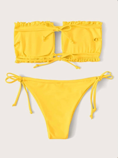 Yellow Women Peek A  Boo 2 Piece Swimsuit